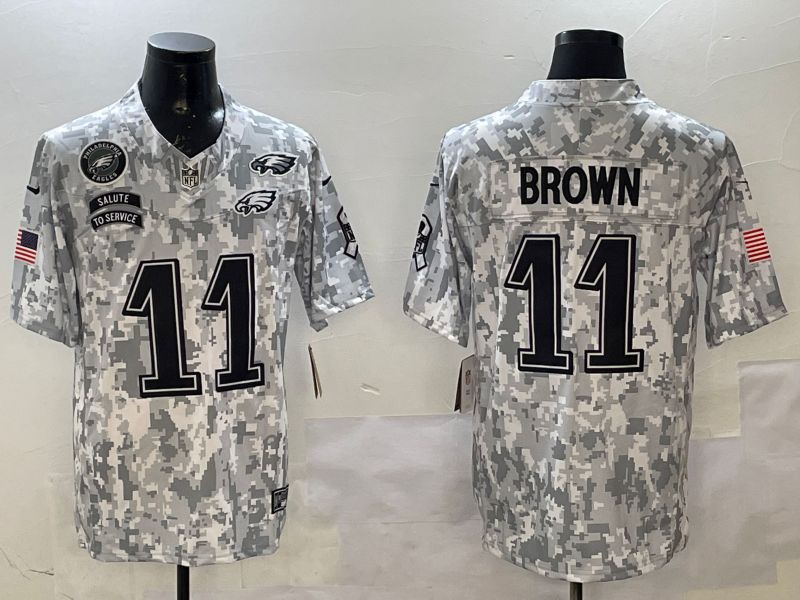 Men Philadelphia Eagles #11 Brown Camo Nike 2025 Salute to Service Limited NFL Jersey style 1->philadelphia eagles->NFL Jersey